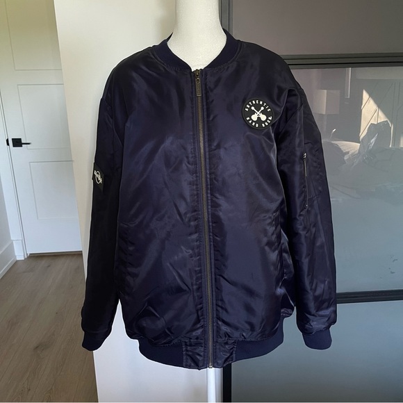 Hard Rock Quilted Bomber Jacket Navy - Size Medium - Picture 5 of 12